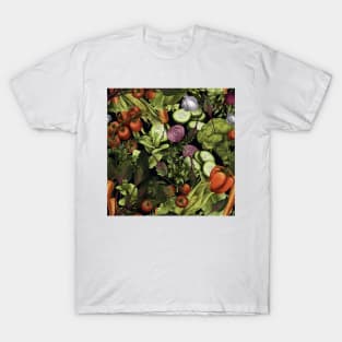 Vegetable nature pattern on black T-Shirt